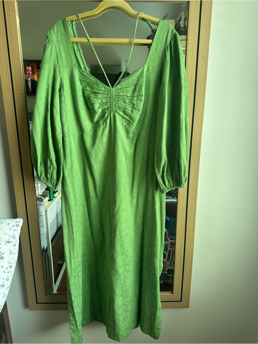 Maeve by Anthropologie Green Midi Dress with Ruched Bust and Strappy Back